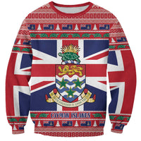 Cayman Islands Christmas Sweatshirt Coat Of Arms - Flag Style - Wonder Print Shop