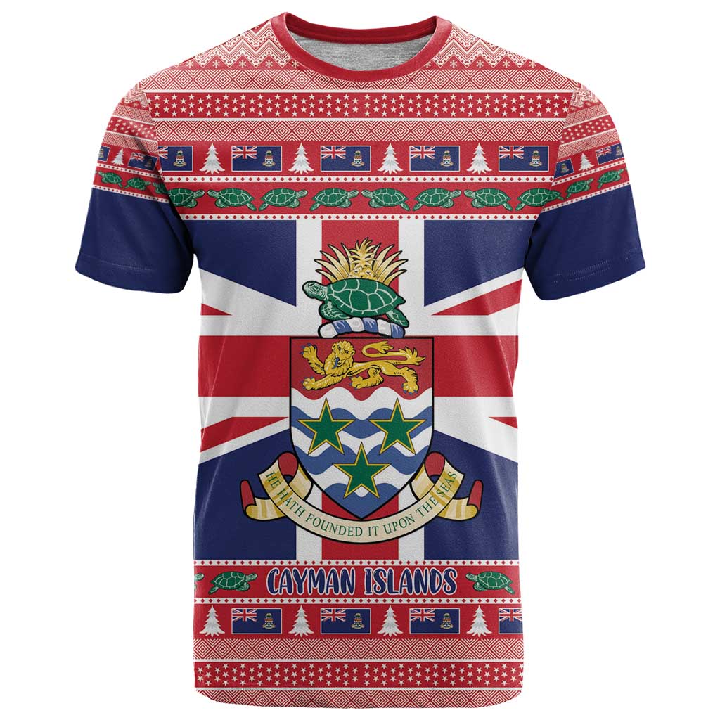 Cayman Islands Christmas T Shirt Coat Of Arms - Flag Style - Wonder Print Shop