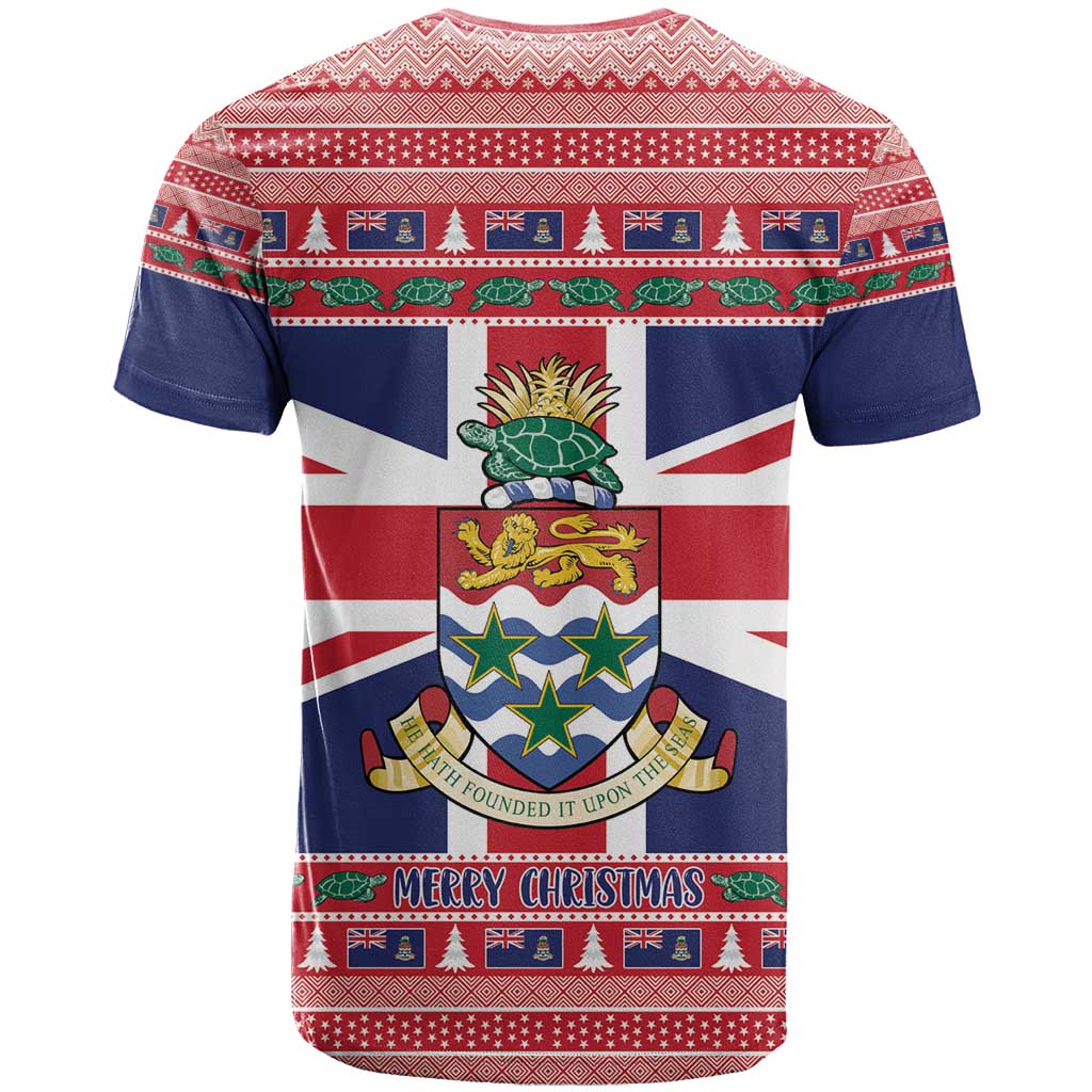 Cayman Islands Christmas T Shirt Coat Of Arms - Flag Style - Wonder Print Shop