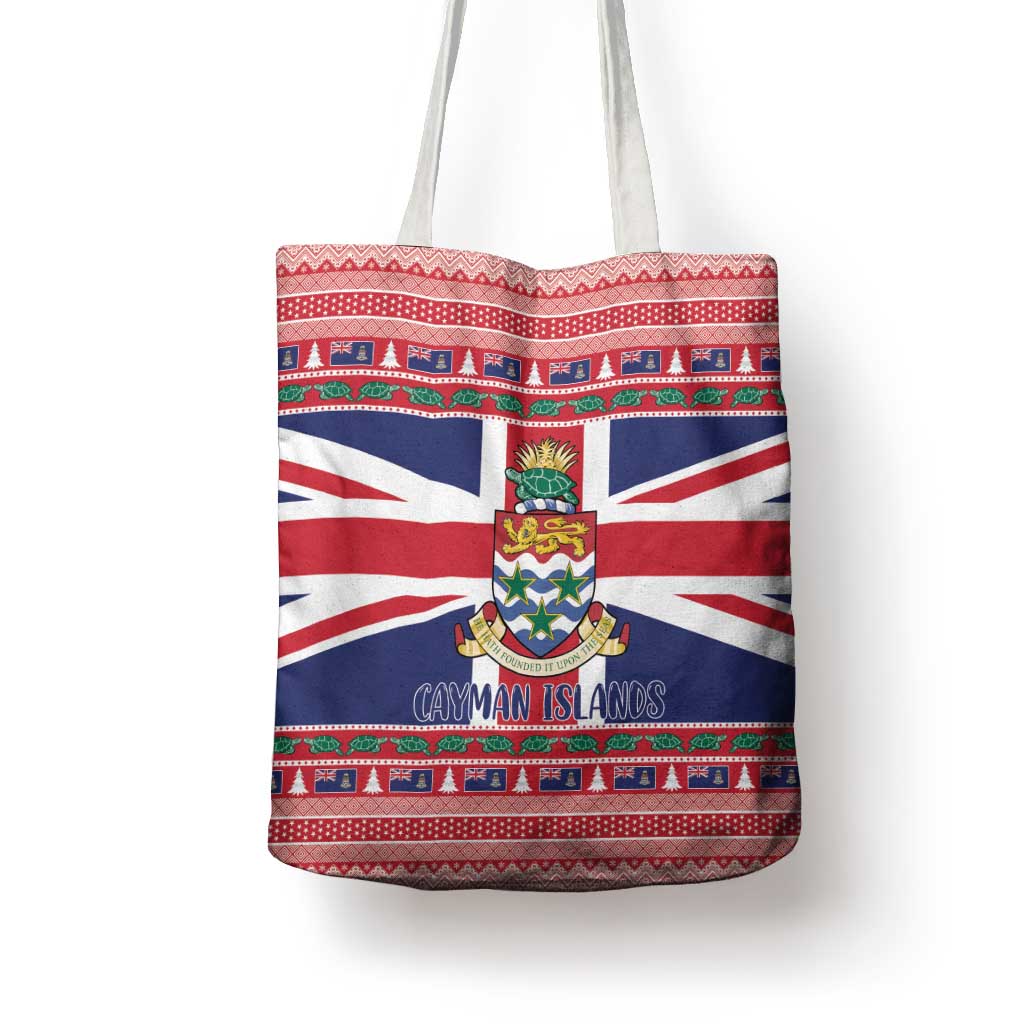 Cayman Islands Christmas Tote Bag Coat Of Arms - Flag Style - Wonder Print Shop