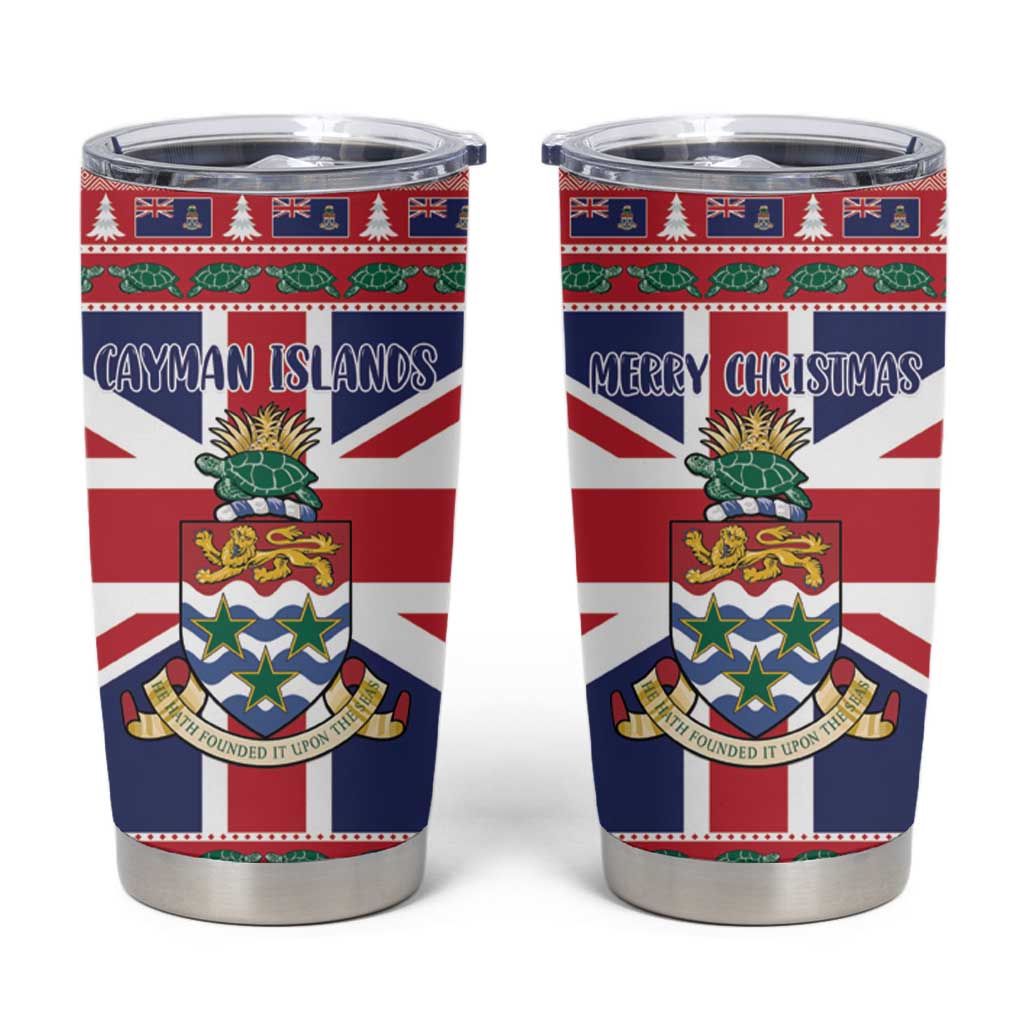 Cayman Islands Christmas Tumbler Cup Coat Of Arms - Flag Style - Wonder Print Shop