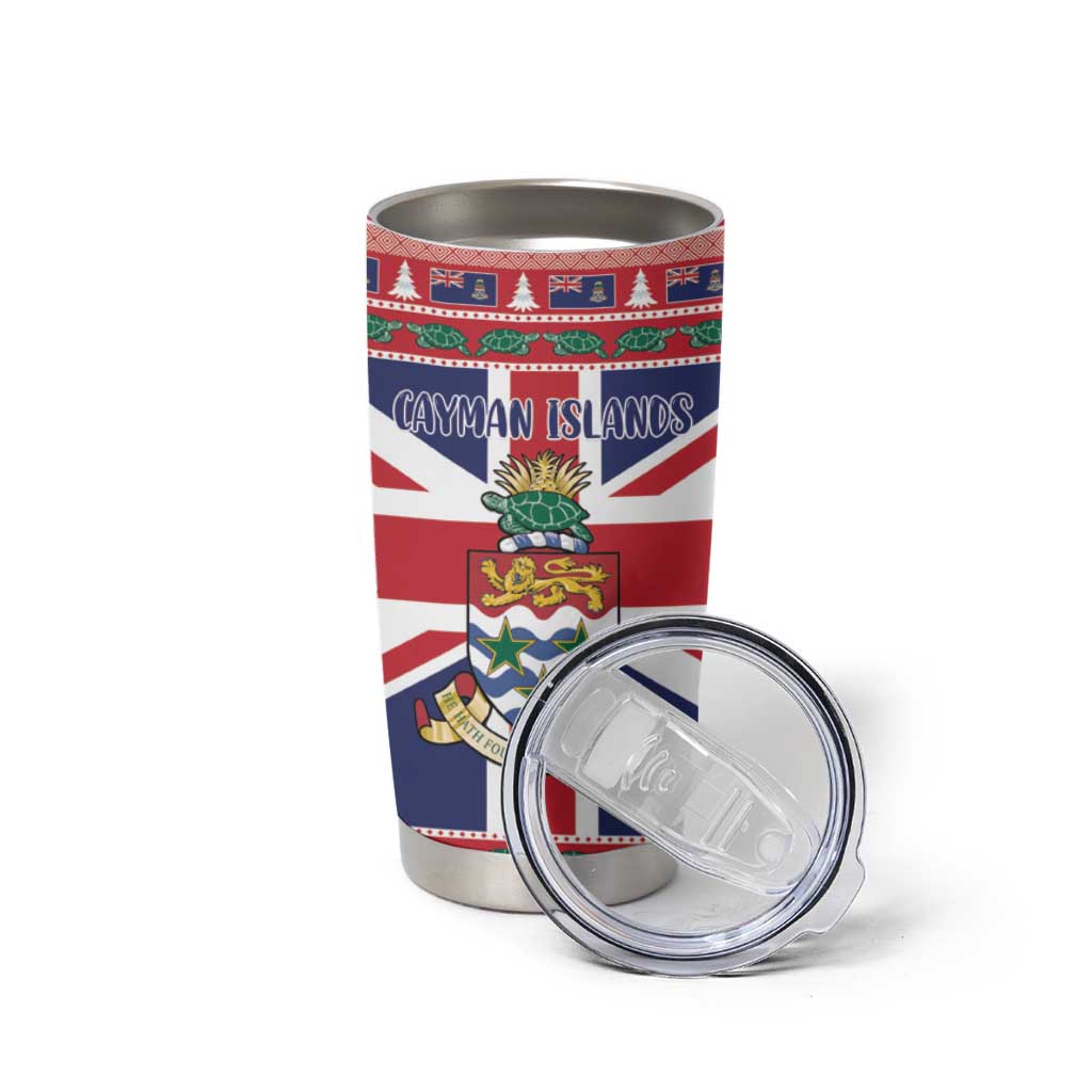 Cayman Islands Christmas Tumbler Cup Coat Of Arms - Flag Style - Wonder Print Shop