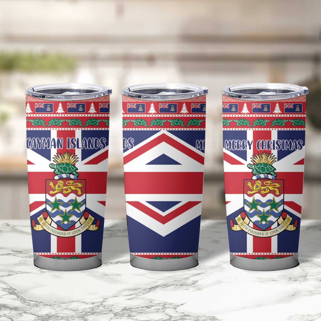 Cayman Islands Christmas Tumbler Cup Coat Of Arms - Flag Style - Wonder Print Shop