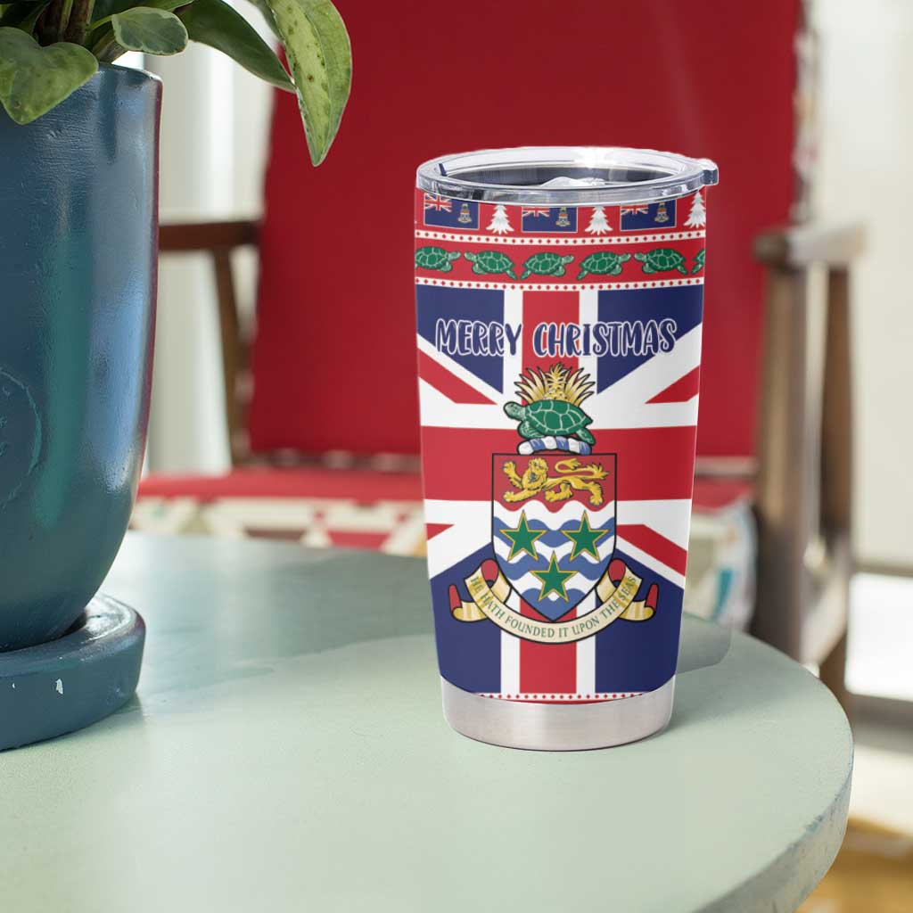 Cayman Islands Christmas Tumbler Cup Coat Of Arms - Flag Style - Wonder Print Shop
