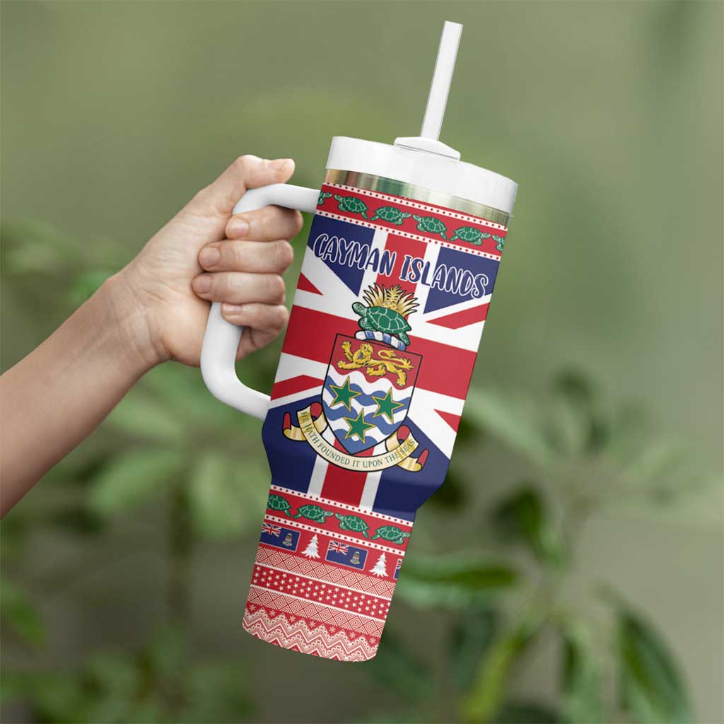 Cayman Islands Christmas Tumbler With Handle Coat Of Arms - Flag Style - Wonder Print Shop
