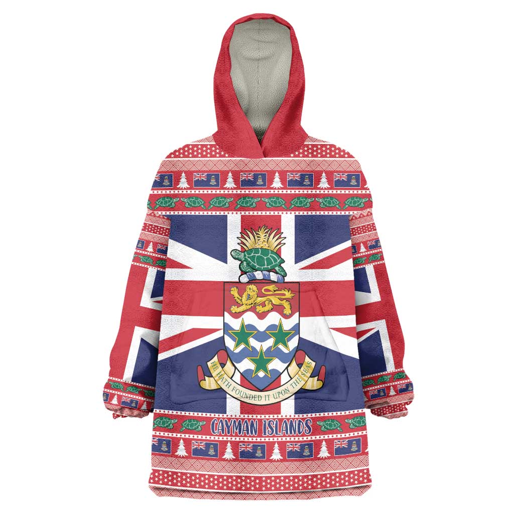 Cayman Islands Christmas Wearable Blanket Hoodie Coat Of Arms - Flag Style - Wonder Print Shop