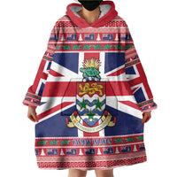 Cayman Islands Christmas Wearable Blanket Hoodie Coat Of Arms - Flag Style - Wonder Print Shop
