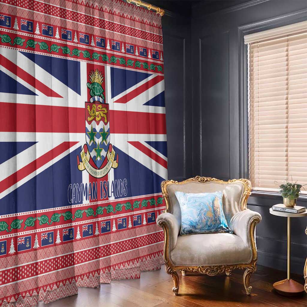 Cayman Islands Christmas Window Curtain Coat Of Arms - Flag Style - Wonder Print Shop
