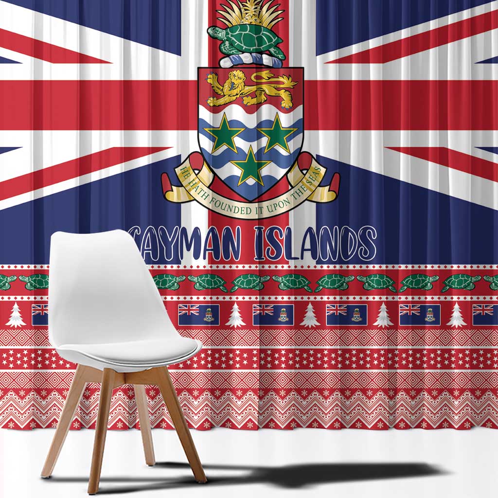Cayman Islands Christmas Window Curtain Coat Of Arms - Flag Style - Wonder Print Shop