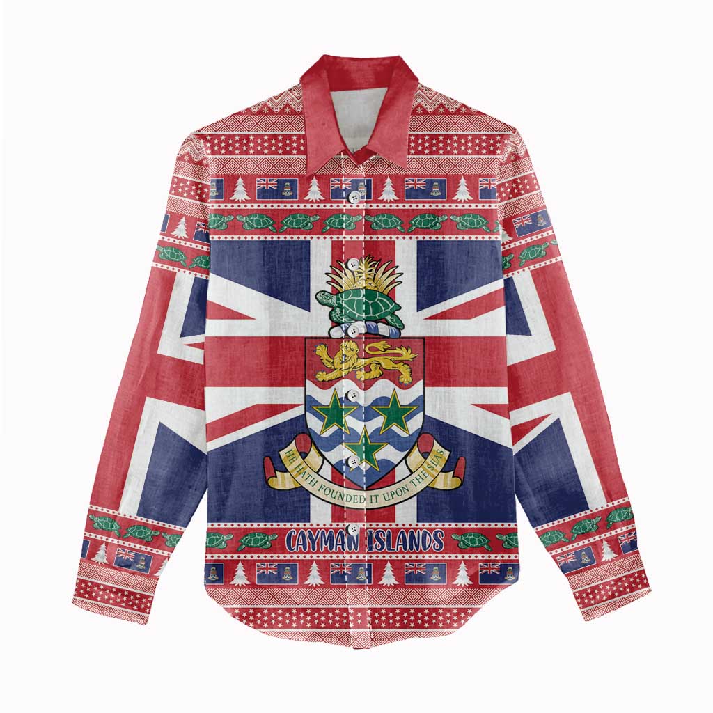 Cayman Islands Christmas Women Casual Shirt Coat Of Arms - Flag Style - Wonder Print Shop