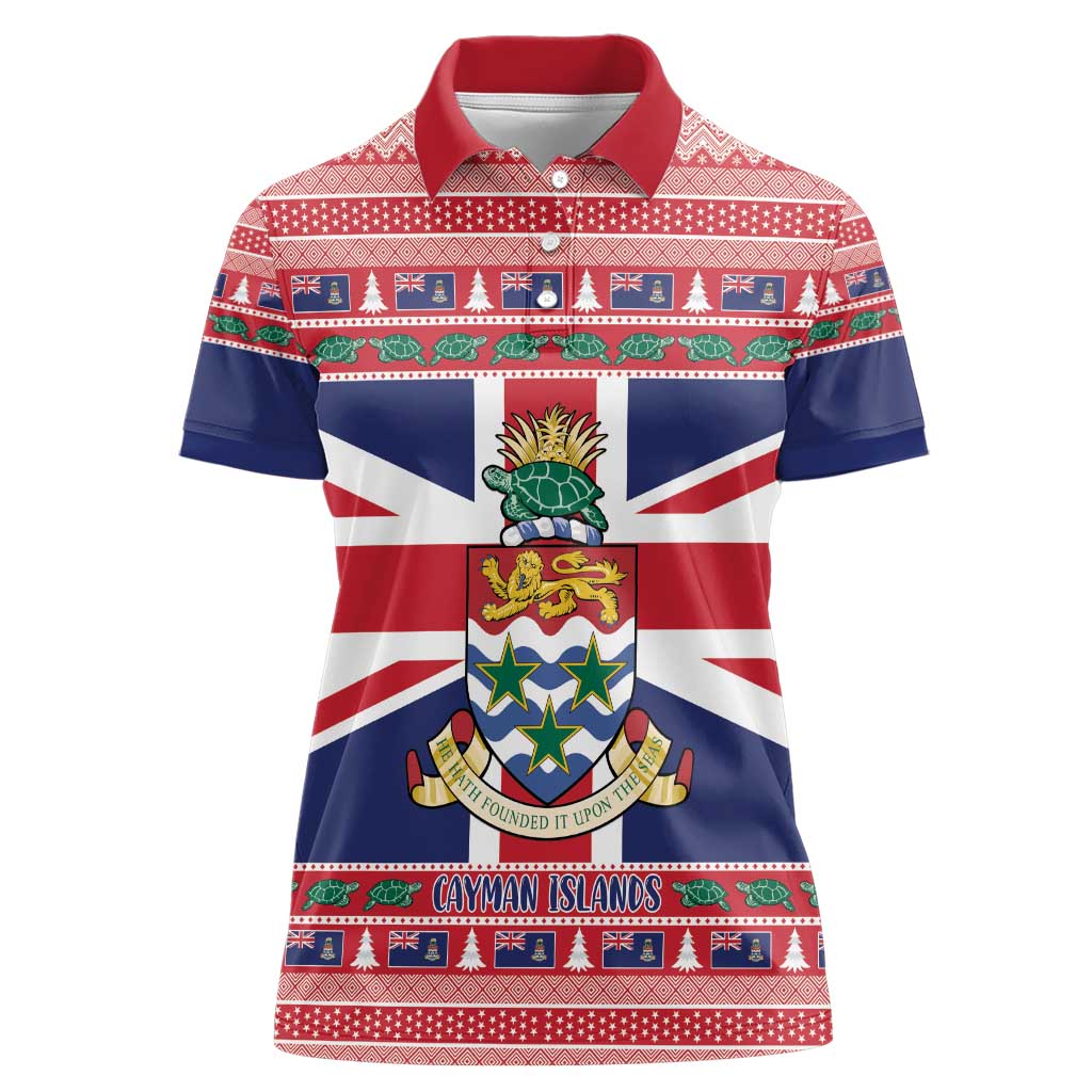 Cayman Islands Christmas Women Polo Shirt Coat Of Arms - Flag Style - Wonder Print Shop