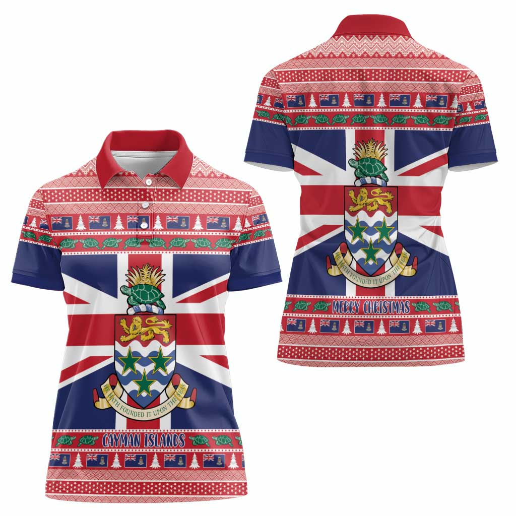 Cayman Islands Christmas Women Polo Shirt Coat Of Arms - Flag Style - Wonder Print Shop