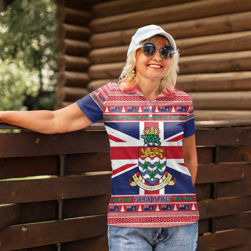 Cayman Islands Christmas Women Polo Shirt Coat Of Arms - Flag Style - Wonder Print Shop