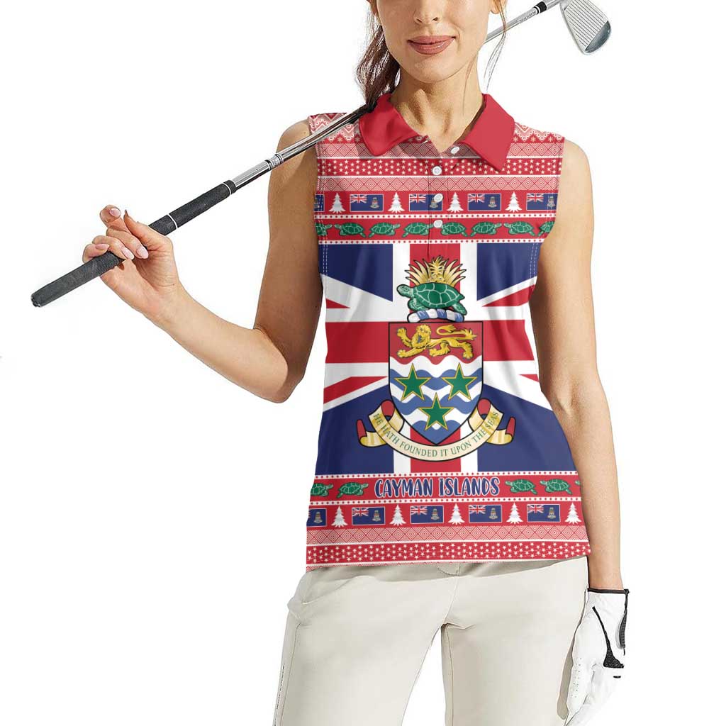 Cayman Islands Christmas Women Sleeveless Polo Shirt Coat Of Arms - Flag Style - Wonder Print Shop