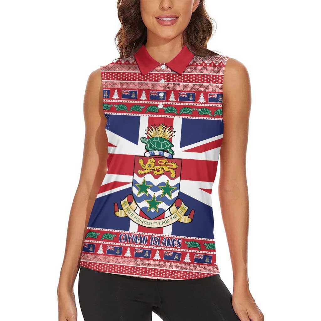 Cayman Islands Christmas Women Sleeveless Polo Shirt Coat Of Arms - Flag Style - Wonder Print Shop