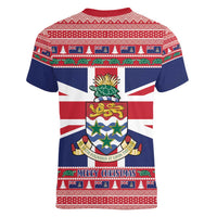 Cayman Islands Christmas Women V-Neck T-Shirt Coat Of Arms - Flag Style - Wonder Print Shop