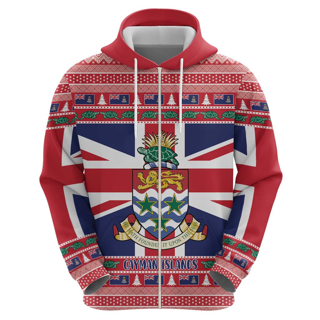 Cayman Islands Christmas Zip Hoodie Coat Of Arms - Flag Style - Wonder Print Shop