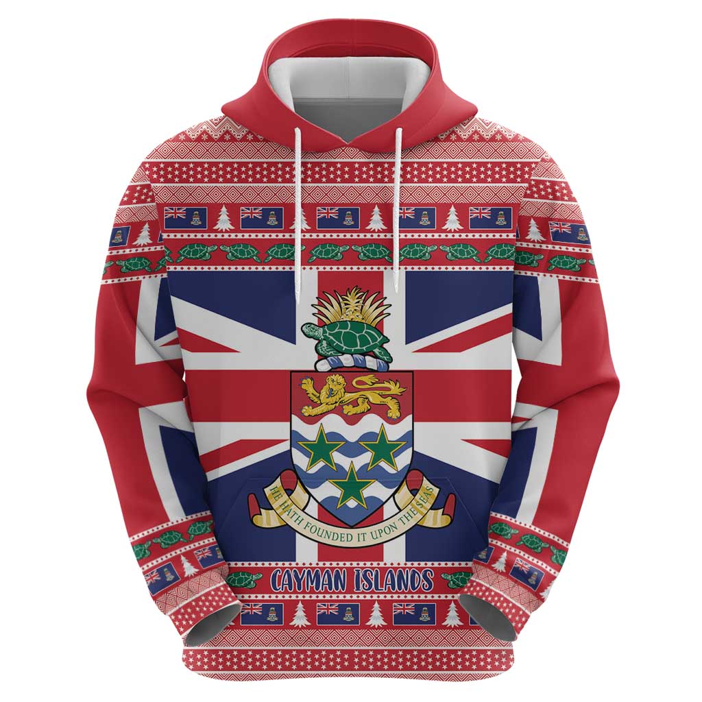 Cayman Islands Christmas Zip Hoodie Coat Of Arms - Flag Style - Wonder Print Shop