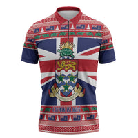 Cayman Islands Christmas Zipper Polo Shirt Coat Of Arms - Flag Style - Wonder Print Shop