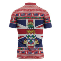 Cayman Islands Christmas Zipper Polo Shirt Coat Of Arms - Flag Style - Wonder Print Shop