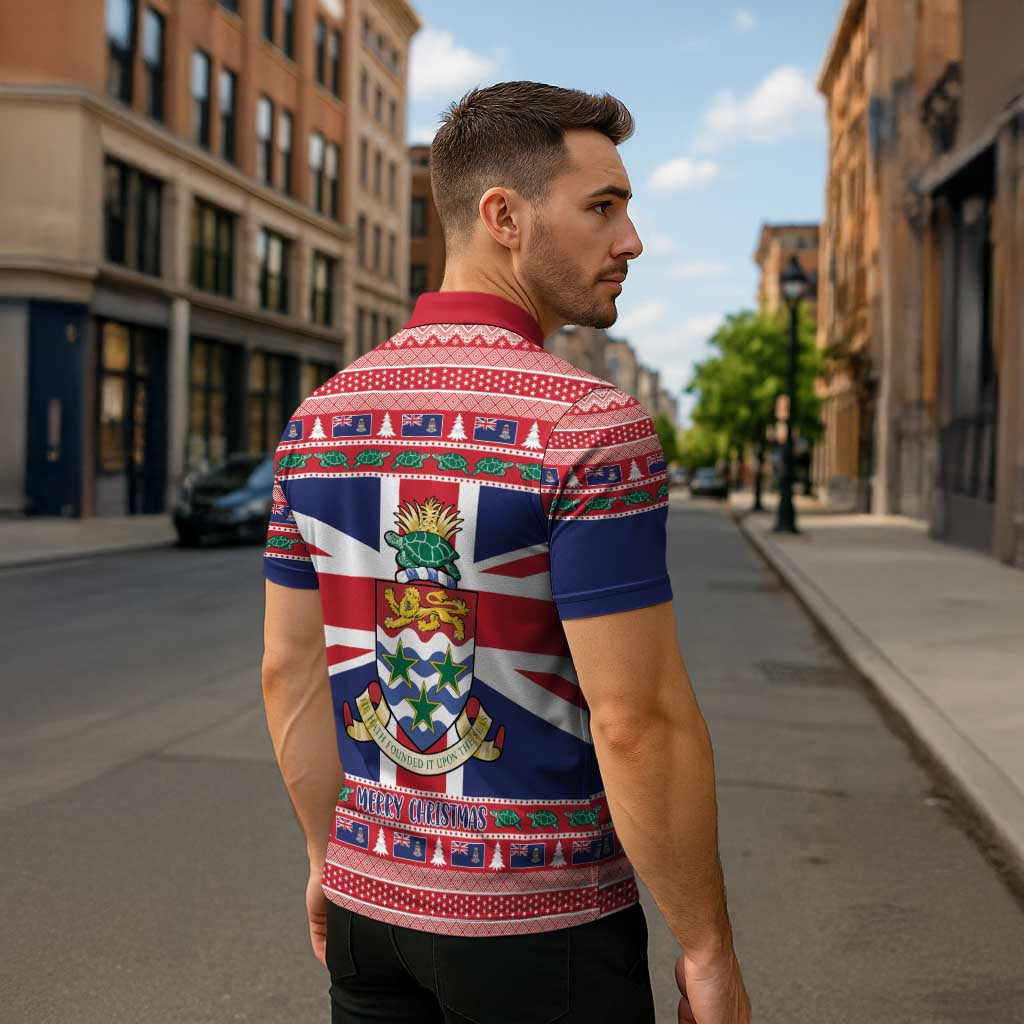 Cayman Islands Christmas Zipper Polo Shirt Coat Of Arms - Flag Style - Wonder Print Shop