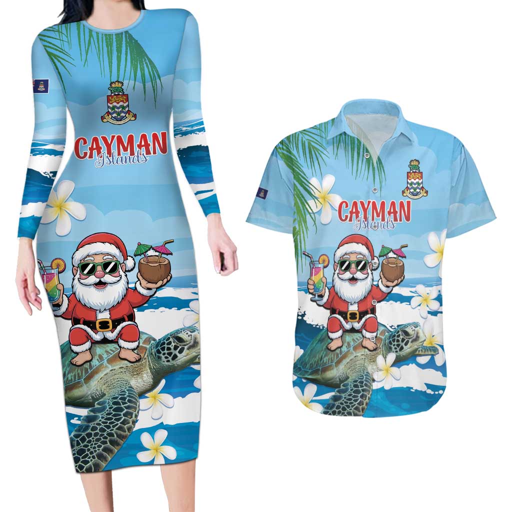 Cayman Islands Christmas Couples Matching Long Sleeve Bodycon Dress and Hawaiian Shirt Merry Xmas - Wonder Print Shop