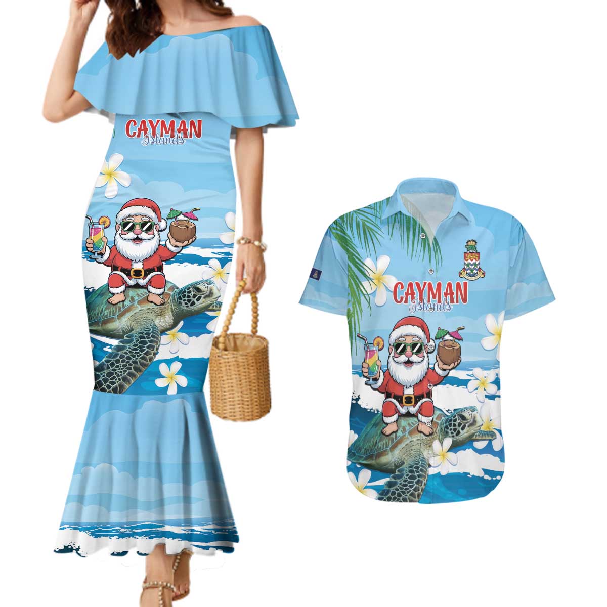 Cayman Islands Christmas Couples Matching Mermaid Dress and Hawaiian Shirt Merry Xmas - Wonder Print Shop