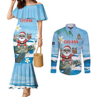 Cayman Islands Christmas Couples Matching Mermaid Dress and Long Sleeve Button Shirt Merry Xmas - Wonder Print Shop