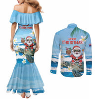 Cayman Islands Christmas Couples Matching Mermaid Dress and Long Sleeve Button Shirt Merry Xmas - Wonder Print Shop