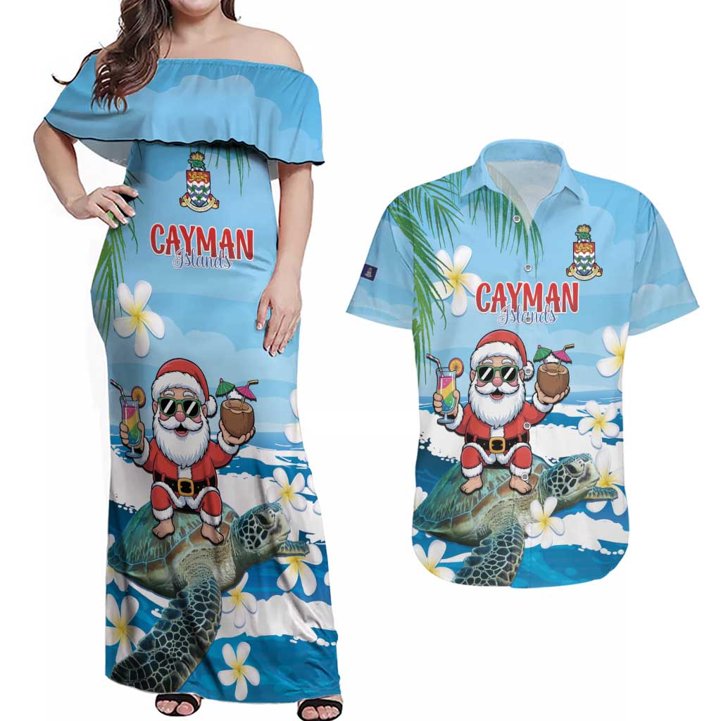 Cayman Islands Christmas Couples Matching Off Shoulder Maxi Dress and Hawaiian Shirt Merry Xmas - Wonder Print Shop