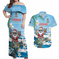 Cayman Islands Christmas Couples Matching Off Shoulder Maxi Dress and Hawaiian Shirt Merry Xmas - Wonder Print Shop