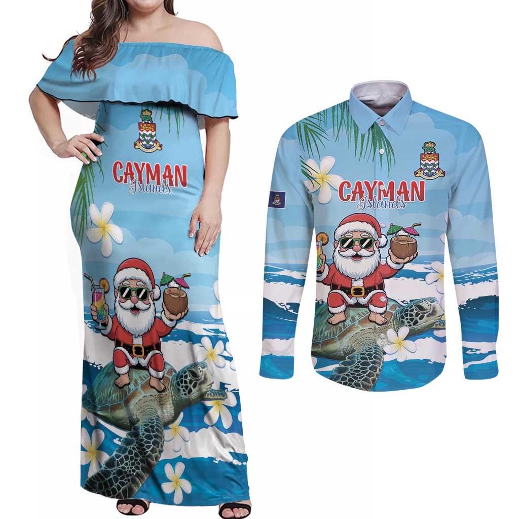 Cayman Islands Christmas Couples Matching Off Shoulder Maxi Dress and Long Sleeve Button Shirt Merry Xmas - Wonder Print Shop