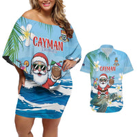 Cayman Islands Christmas Couples Matching Off Shoulder Short Dress and Hawaiian Shirt Merry Xmas - Wonder Print Shop