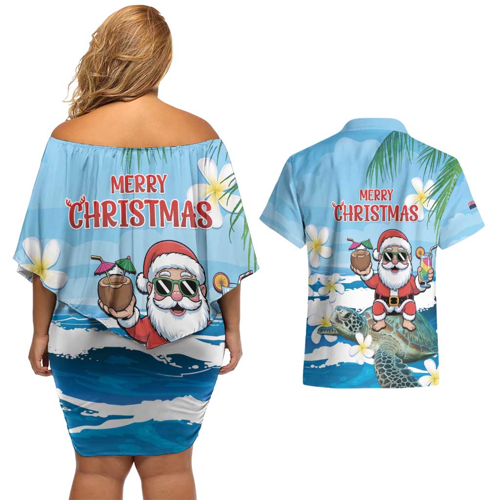 Cayman Islands Christmas Couples Matching Off Shoulder Short Dress and Hawaiian Shirt Merry Xmas - Wonder Print Shop