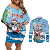 Cayman Islands Christmas Couples Matching Off Shoulder Short Dress and Long Sleeve Button Shirt Merry Xmas - Wonder Print Shop