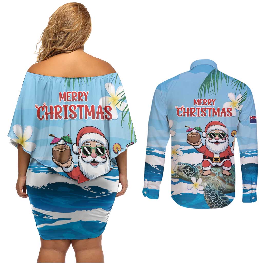 Cayman Islands Christmas Couples Matching Off Shoulder Short Dress and Long Sleeve Button Shirt Merry Xmas - Wonder Print Shop