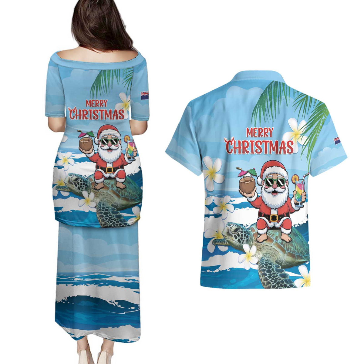 Cayman Islands Christmas Couples Matching Puletasi and Hawaiian Shirt Merry Xmas - Wonder Print Shop