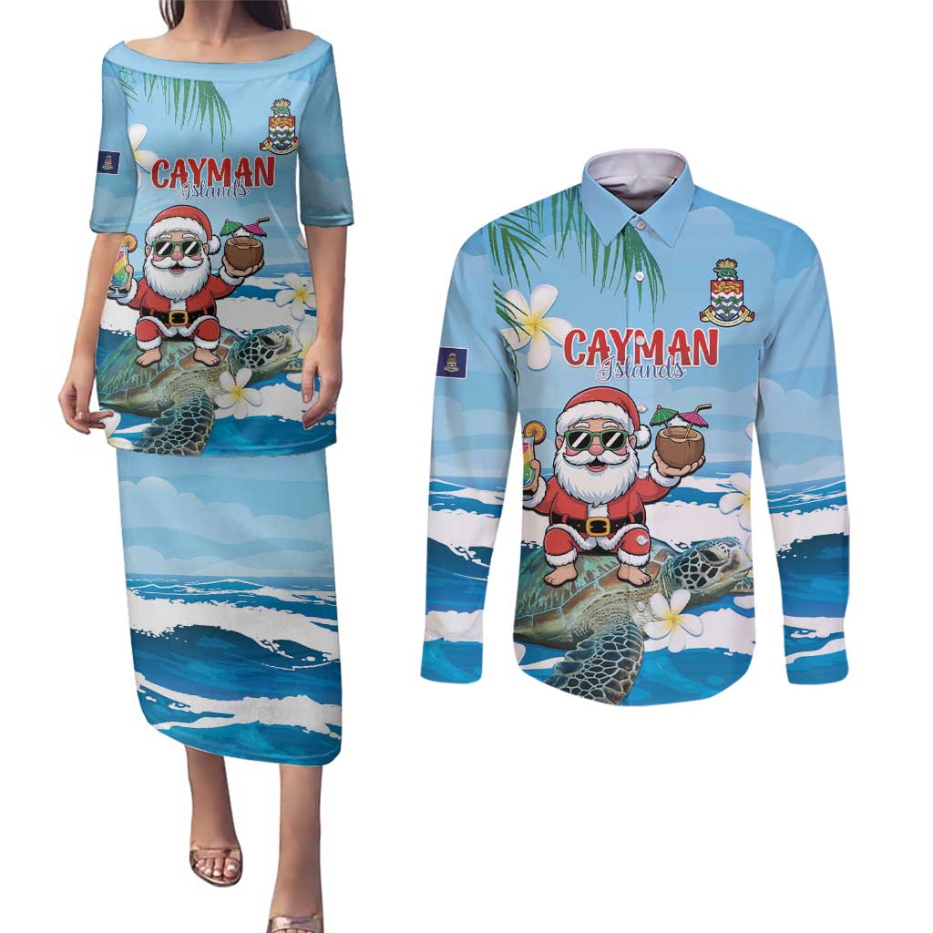Cayman Islands Christmas Couples Matching Puletasi and Long Sleeve Button Shirt Merry Xmas - Wonder Print Shop
