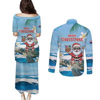 Cayman Islands Christmas Couples Matching Puletasi and Long Sleeve Button Shirt Merry Xmas - Wonder Print Shop