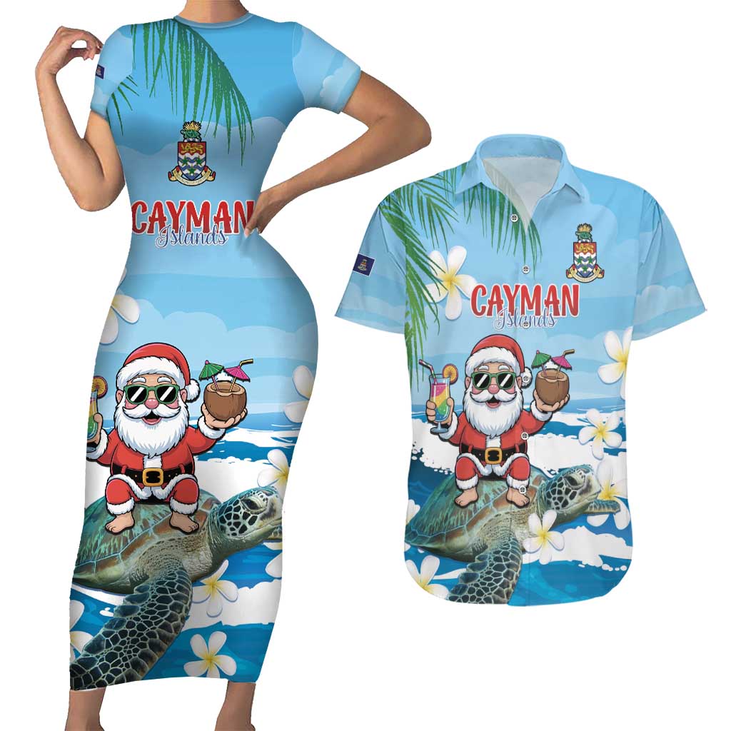 Cayman Islands Christmas Couples Matching Short Sleeve Bodycon Dress and Hawaiian Shirt Merry Xmas - Wonder Print Shop