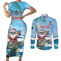 Cayman Islands Christmas Couples Matching Short Sleeve Bodycon Dress and Long Sleeve Button Shirt Merry Xmas - Wonder Print Shop