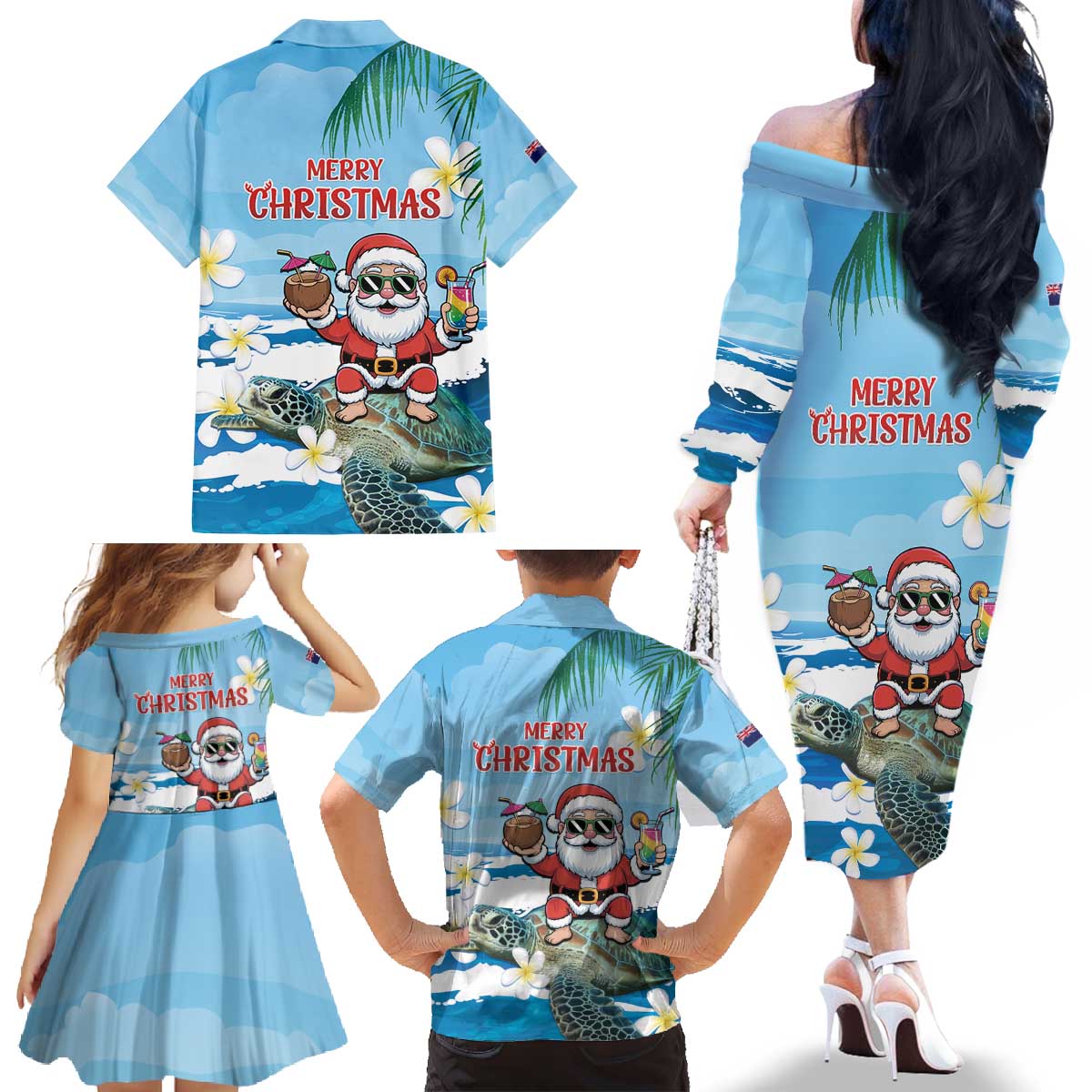 Cayman Islands Christmas Family Matching Off The Shoulder Long Sleeve Dress and Hawaiian Shirt Merry Xmas - Wonder Print Shop