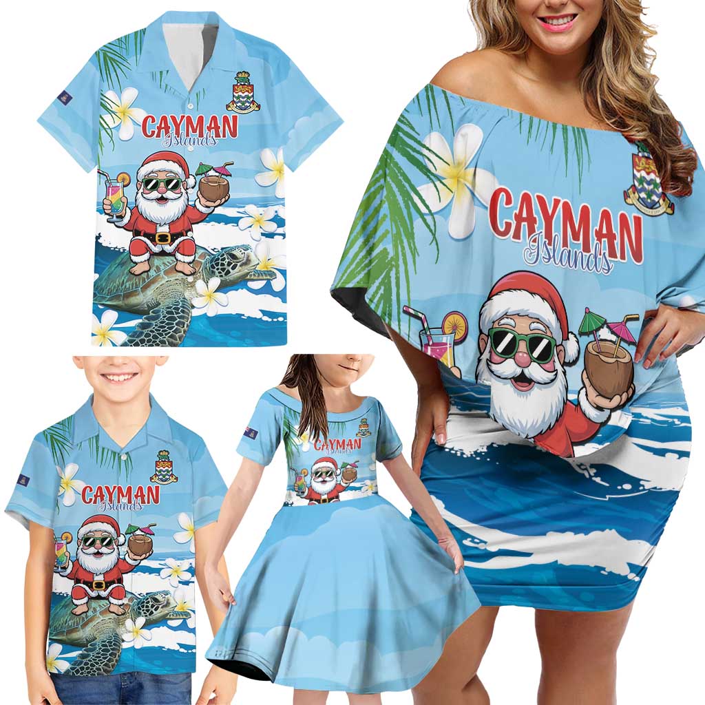 Cayman Islands Christmas Family Matching Off Shoulder Short Dress and Hawaiian Shirt Merry Xmas - Wonder Print Shop
