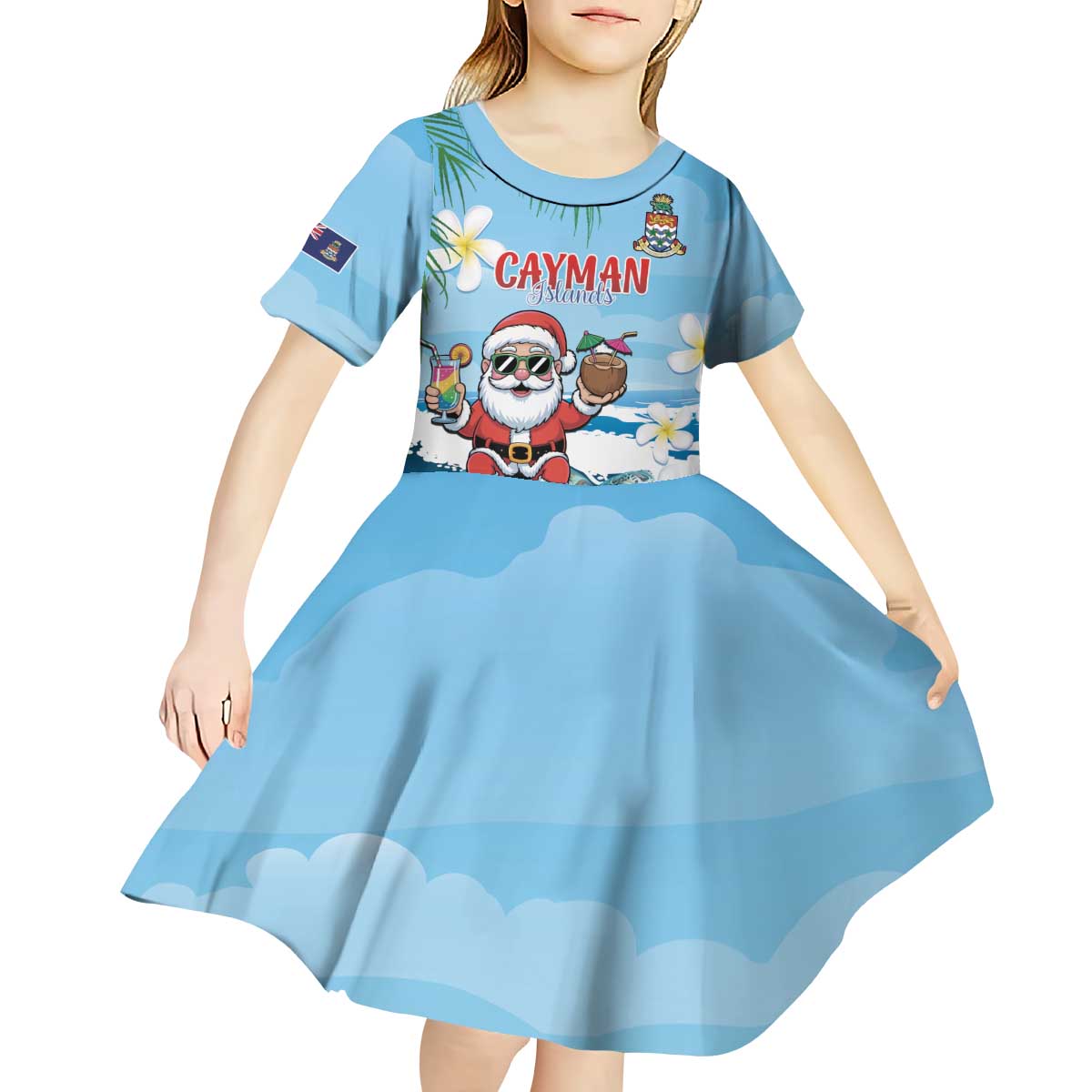 Cayman Islands Christmas Kid Short Sleeve Dress Merry Xmas - Wonder Print Shop