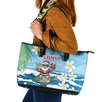 Cayman Islands Christmas Leather Tote Bag Merry Xmas - Wonder Print Shop