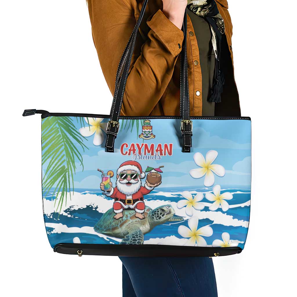 Cayman Islands Christmas Leather Tote Bag Merry Xmas - Wonder Print Shop