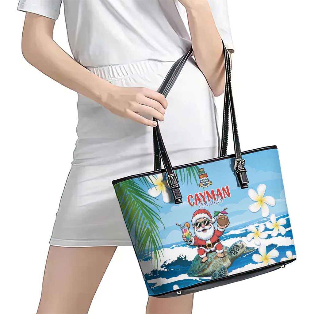 Cayman Islands Christmas Leather Tote Bag Merry Xmas - Wonder Print Shop