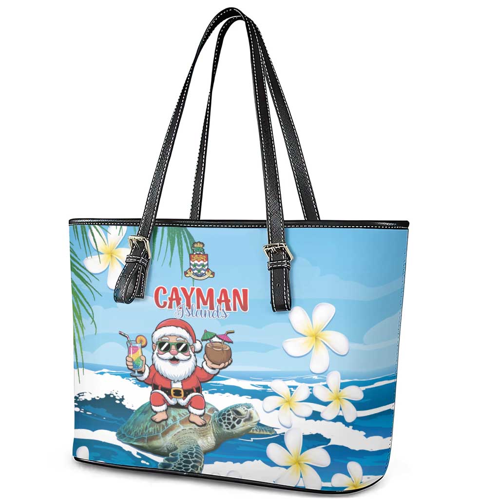 Cayman Islands Christmas Leather Tote Bag Merry Xmas - Wonder Print Shop