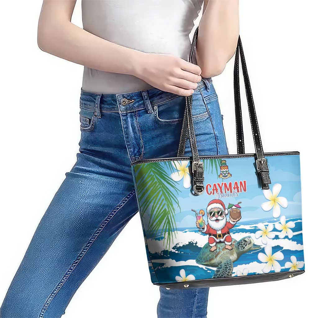 Cayman Islands Christmas Leather Tote Bag Merry Xmas - Wonder Print Shop