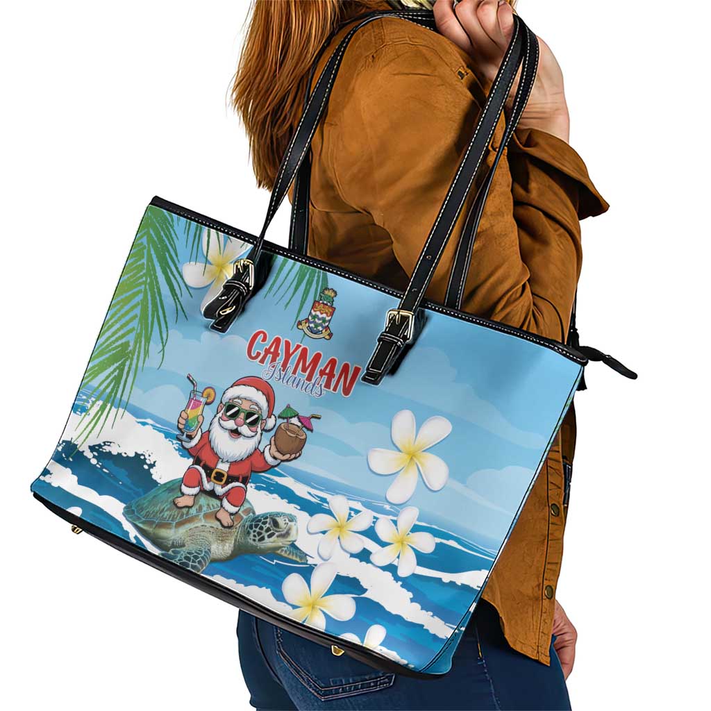 Cayman Islands Christmas Leather Tote Bag Merry Xmas - Wonder Print Shop